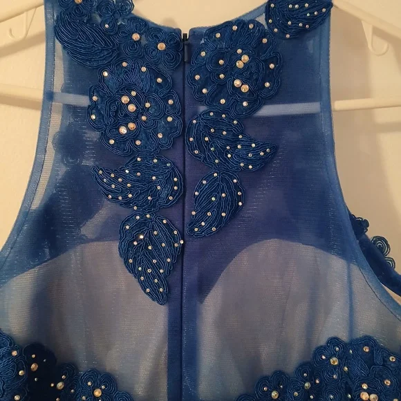 Anny Lee Blue Sequined Lace Wedding Prom Cocktail Evening Gown Dress Small - Picture 10 of 15